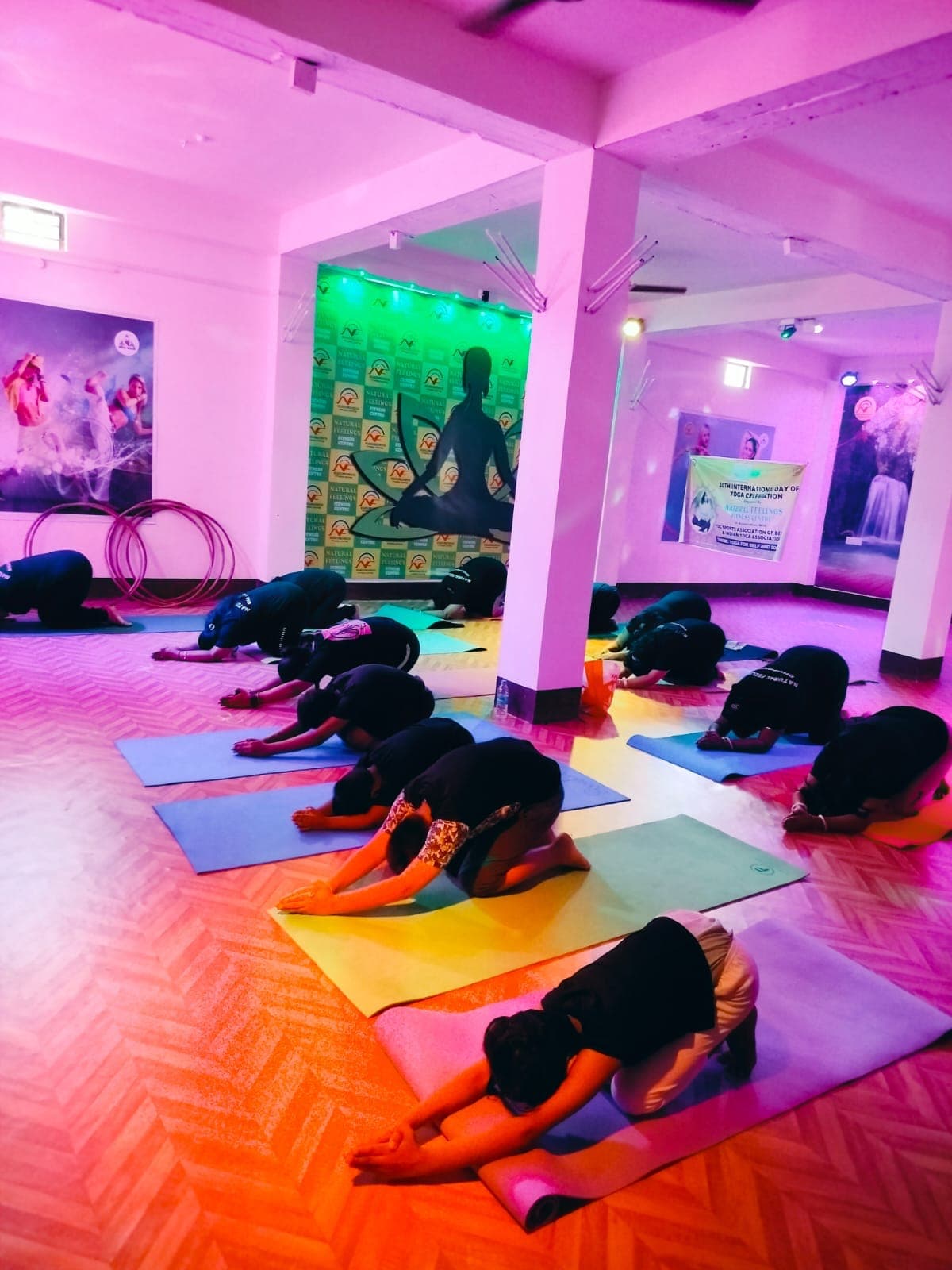 Indoor yoga class session